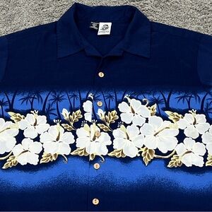 KENNINGTON Ltd Floral Hawaiian Shirt Men’s XL Blue Vintage Polyester Beach Party